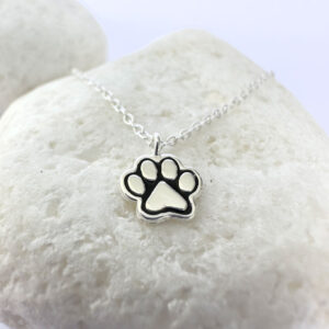 Cute silver anklet with a charm of a pawprint with ionised silver detail.