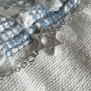 Six pointed star of david sterling silver anklet.