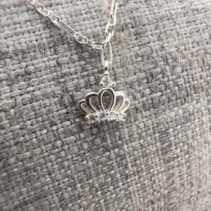 Shiny sterling silver pencil chain with royal crown charm with cubic zirconia detail