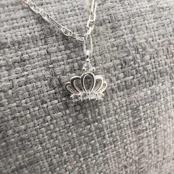 Shiny sterling silver pencil chain with royal crown charm with cubic zirconia detail