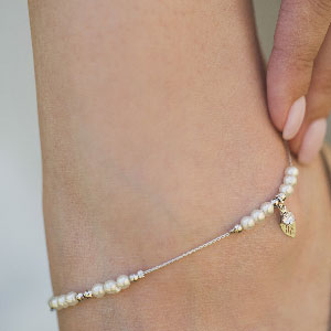 Stunning pearl anklet worn as a bridal anklet.